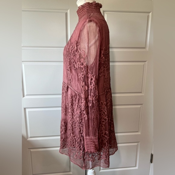 Soft Surroundings Lace Mini Dress High Neck Long Sleeve Romantic Party Evening M - Picture 4 of 9